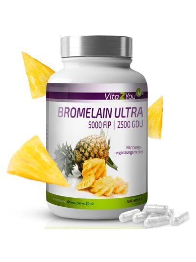 Vita2You Bromelain 5000FIP, magensaftresistent, ohne Zusätze - 180 Kapseln