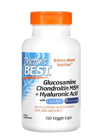 Doctor's Best Glucosamine Chondroitin MSM + Hyaluronic Acid, Glucosamine, Chondroitin, MSM plus Hyaluronic Acid, 150 Vegetable Capsules