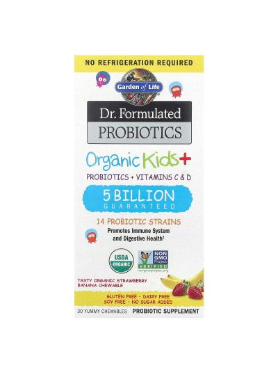 Garden of Life, Dr Formulated Probiotics, Organic Kids + Chewables, Tasty Organic Strawberry Banana, 30 Yummy Chewables