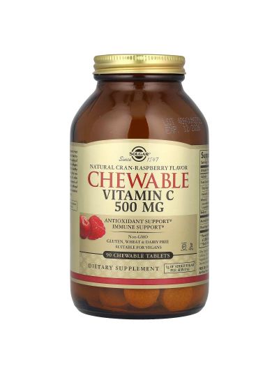 Solgar, Vitamin-C-Kautabletten, natürliche Himbeere, 500 mg, 90 Kautabletten