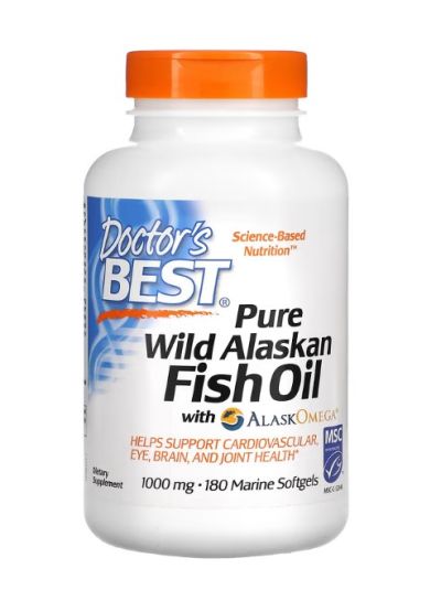 Doctor's Best Pure Wild Alaskan Fish Oil with AlaskOmega, 1,000 mg, 180 Marine Softgels