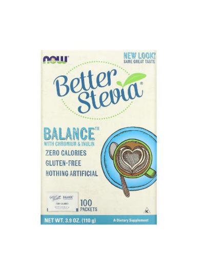 NOW FOODS BETTER STEVIA BALANCE WITH CHROMIUM & INULIN, 100 SACHETS, 1.1G EACH