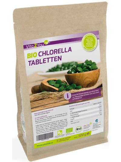 Vita2You Organic Chlorella Tablets 500g (approx. 1250 tablets) - Premium Quality