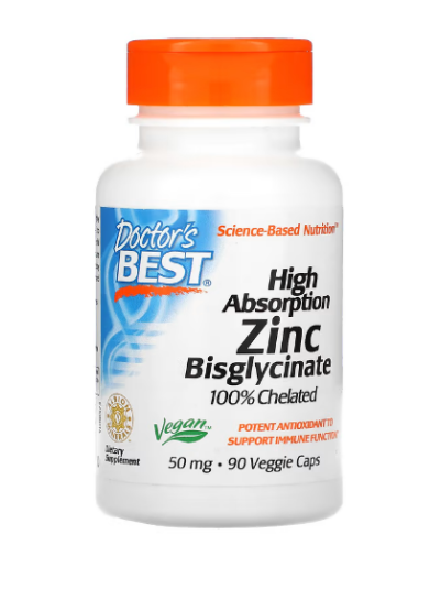 DOCTOR'S BEST, HIGH ABSORBENCY ZINC BISGLYCINATE, 100% CHELATED, 50MG, 90 VEGETABLE CAPSULES