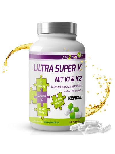 Vita2You Ultra Super K - 120 Capsules - 2700mcg Vitamin K - Vitamin K2 and K1 - High Dose
