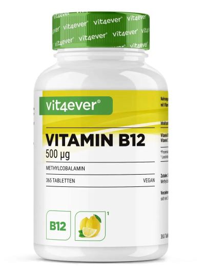 Vit4ever Vitamin B12 (Methylcobalamin), 500 µg (mcg), Lemon 365 Lozenges