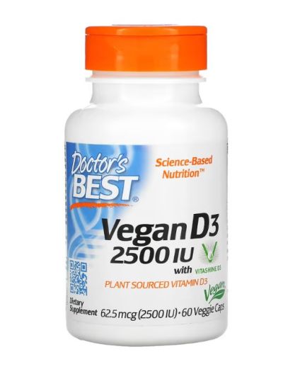 Doctor's Best Vegan D3 with Vitashine D3, Vegan Vitamin D3 with Vitashine D3, 2,500 IU, 60 Vegetarian Capsules