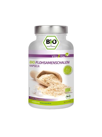 Vita2You Organic Psyllium Husk Capsules - 360 Capsules - 99% Purity - 750mg per Capsule