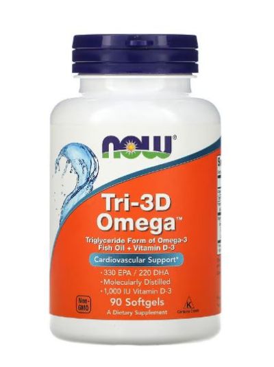 NOW FOODS TRI-3D OMEGA, DIETARY SUPPLEMENT WITH OMEGA-3 IN TRIGLYCERIDE FORM PLUS VITAMIN D-3, 330 EPA/220 DHA, 90 SOFTGELS