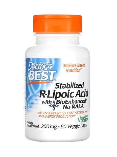 Doctor's Best Stabilized R-Lipoic Acid with BioEnhanced Na-RALA, Stabilized R-Lipoic Acid with BioEnhanced Na-RALA, 200 mg, 60 Vegetable Capsules