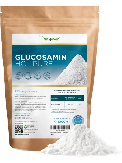 Vit4ever Glucosamine HCL Pure, 1000 g pure powder without additives