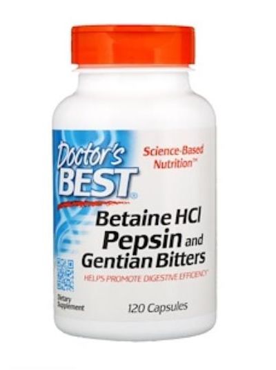 Doctor's Best Betaine HCL Pepsin and Gentian Bitters 120 Capsules