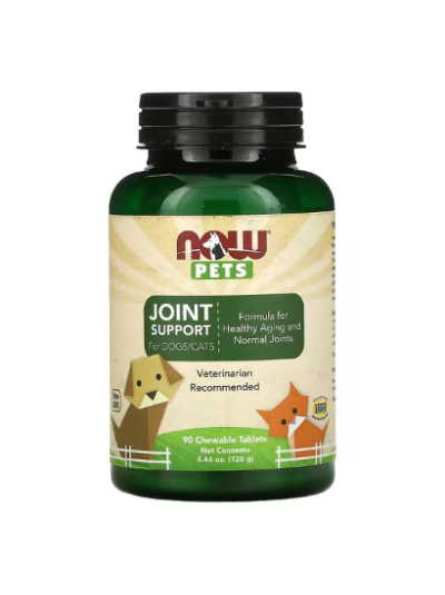 NOW FOODS PETS, DOG/CAT JOINT SUPPORT, 90 CHEWABLE TABLETS, 4.44 OZ (126 G)