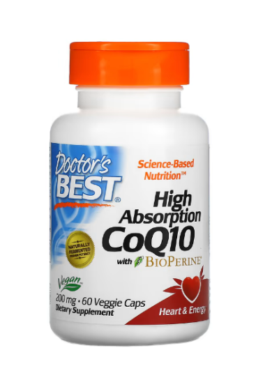 DOCTOR'S BEST, HIGH ABSORPTION COQ10 WITH BIOPERINE, HIGHLY ABSORBABLE COQ10 WITH BIOPERINE, 200 MG, 60 VEGGIE CAPS