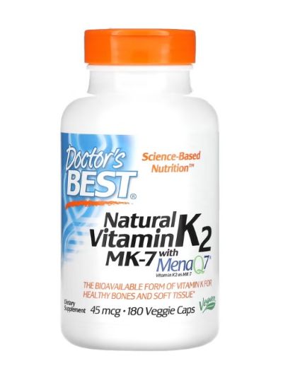 Doctor's Best Natural Vitamin K2 MK-7 with MenaQ7, Natural Vitamin K2 MK-7 with MenaQ7, 45 mcg, 180 Veggie Caps